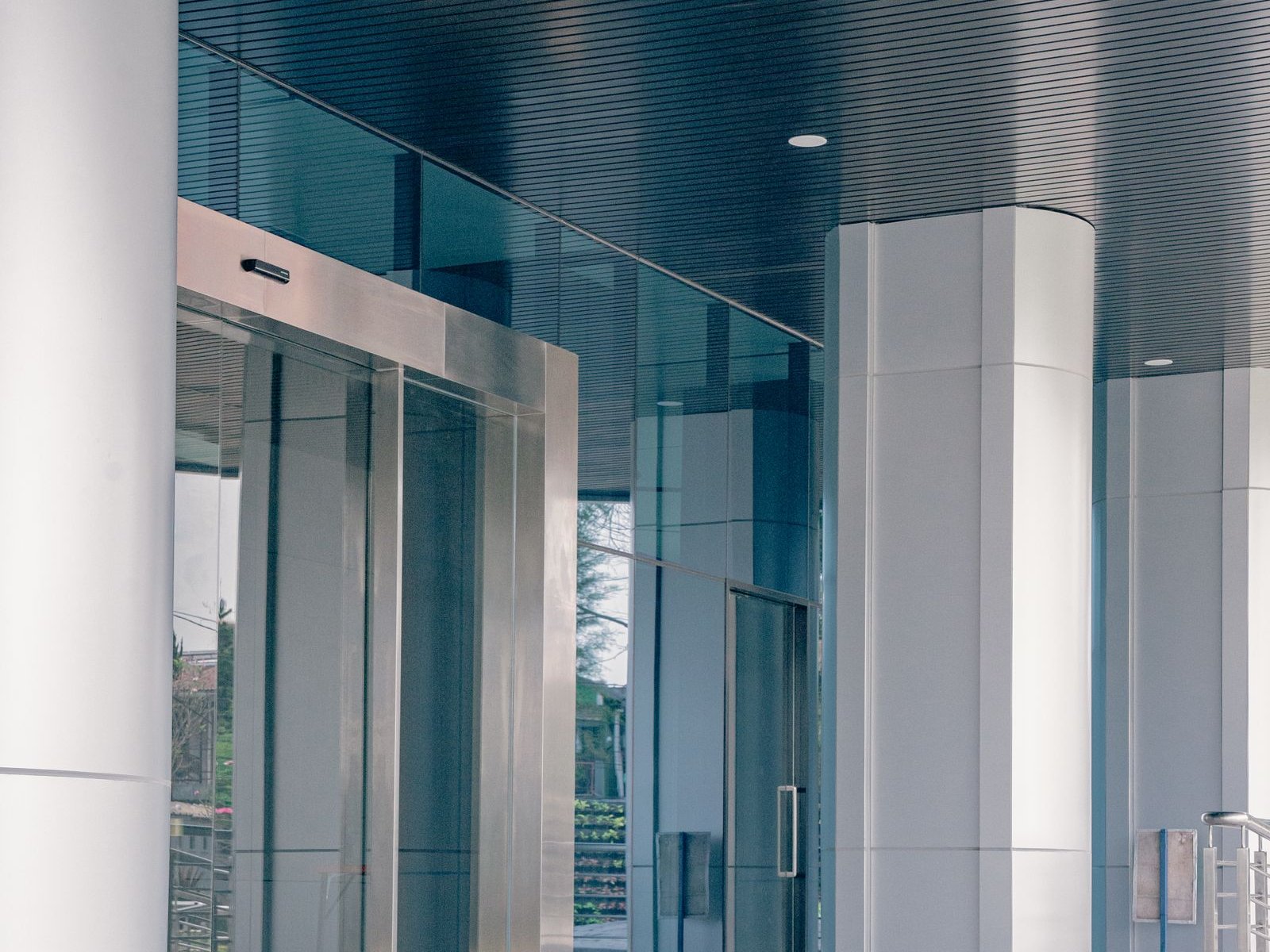 Automatic entrance doors at night