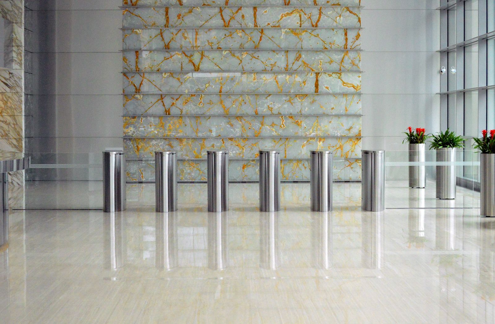 Corporate lobby with speed lanes