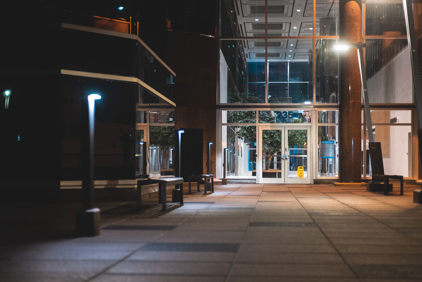 Commercial entrance at night